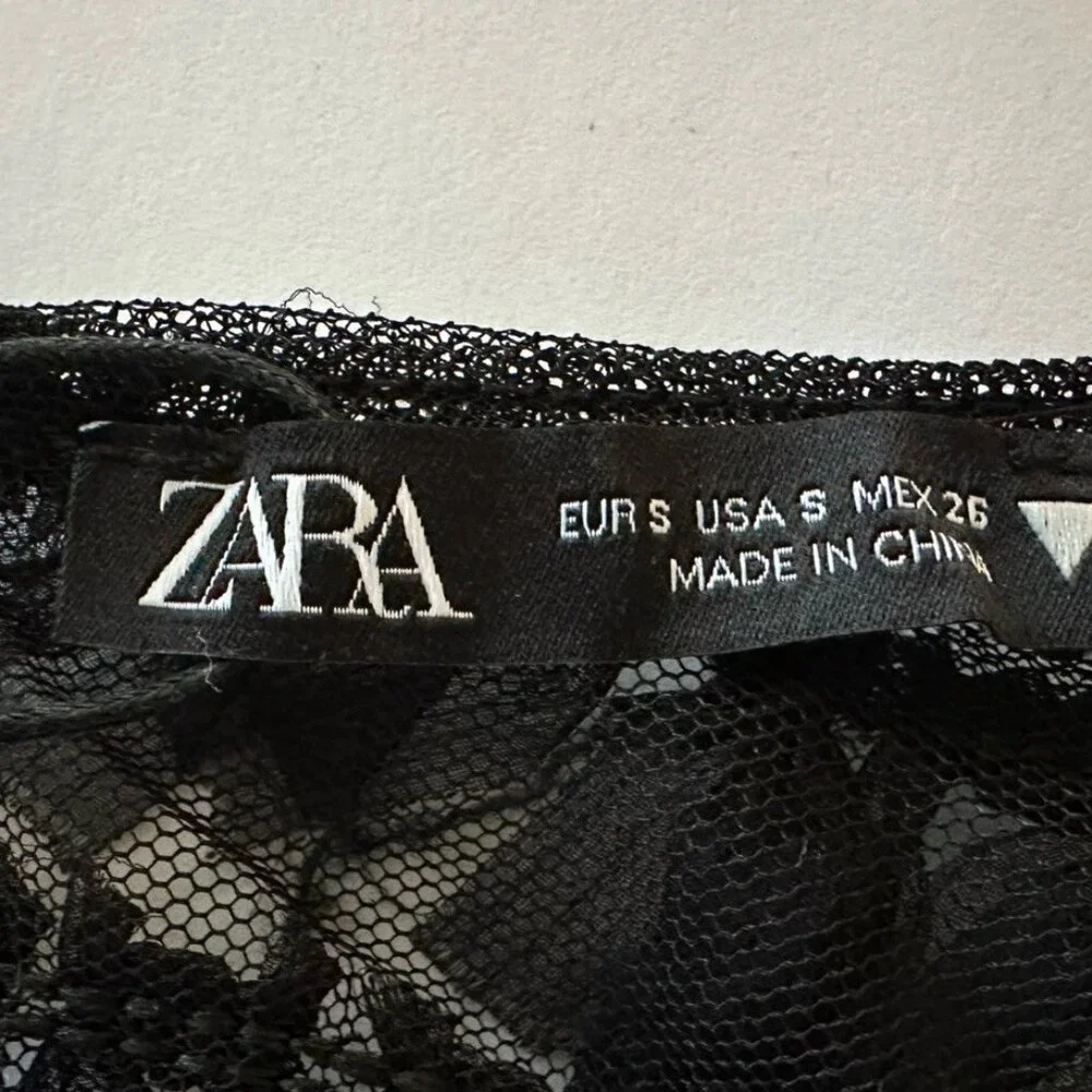 ✨ NWT Zara Black Tulle Fringe Mini Dress Small Puff Sleeve Ruffle 🖤 - Picture 14 of 16